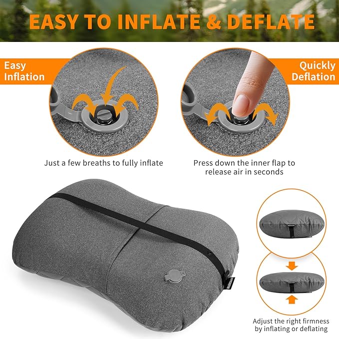 Rewondah Inflatable Camping Pillow –Compact, Ultralight Blow Up Backpacking Pillow with Removable Cover, Ultimate Comfort for Camp, Travel, and Easy to Inflate