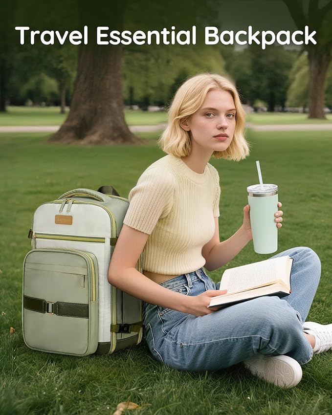 Taygeer Underseat Personal Item Backpack, Dirt-resistant TSA Approved United Airlines Personal Item Bag 17x10x9 with 2 Packing Cubes, 35L Travel Carry on Backpack for Airplanes women, Green