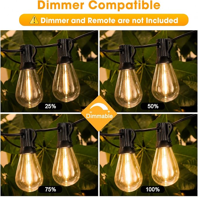 GvvooHome 50FT LED Outdoor String Lights with 25 Shatterproof Edison Bulbs (1 Spare), Dimmable Hanging Outdoor Lights for Backyard, Porch, 2700K Warm White