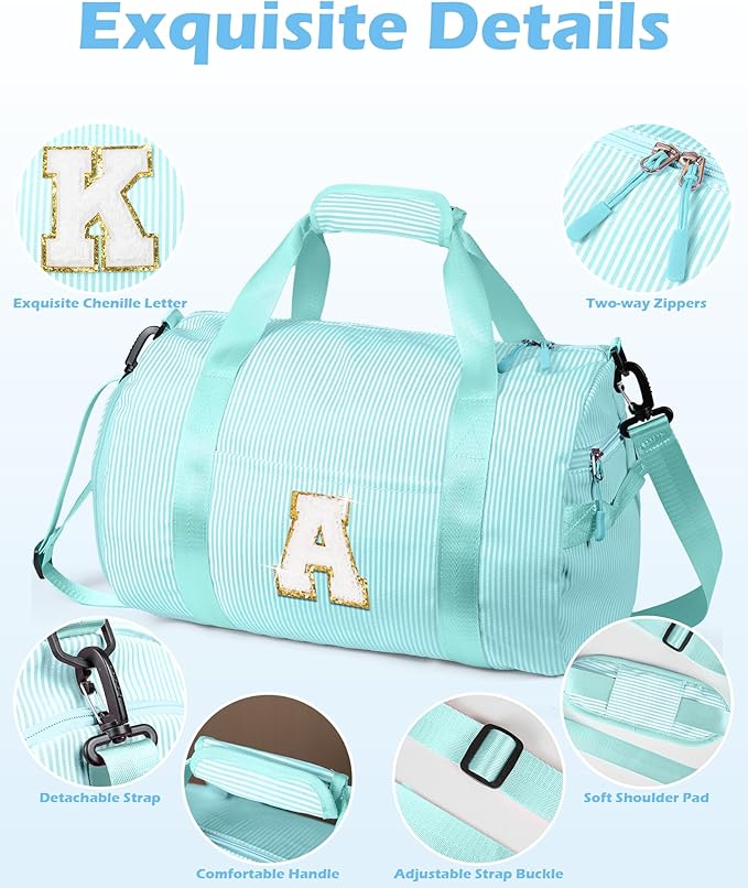Birthday Gift for Daughter, Girls Travel Duffle Bag, Kids Initial Overnight Bags with Shoe Compartment, Personalized Weekend Bag with Cosmetic Pouch, Cute stuff for Tween (Letter D)