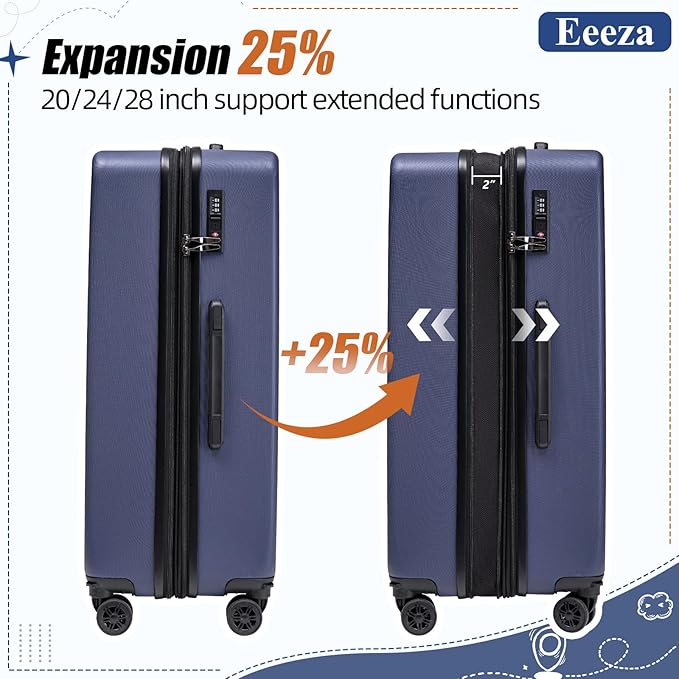 Expandable Luggage Sets 5 Piece,Suitcases with Detachable Wheels,ABS Hard Case Luggage with TSA Lock Spinner Wheels,Carry On Luggage Set