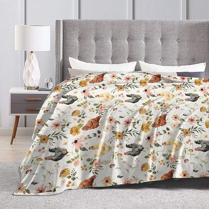 Cute Chicken Print Blanket Gifts for Kids Girls Boys Adults Animals Lovers, Flanne Throw Blanket, Soft Cozy, Warmth, Fluffy Fuzzy Blankets for Couch, Travel, Living Room, Decor (Chicken, 50"x40")