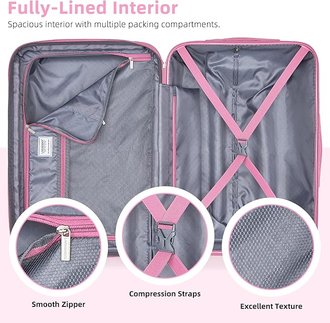 LARVENDER Carry on Luggage 22x14x9 Airline Approved Hardshell Suitcase with Wheels TSA Lock, PC+ABS Lightweight Suitcase Set for Women with Travel Backpack, Peach Sparkling, 3 Piece Set