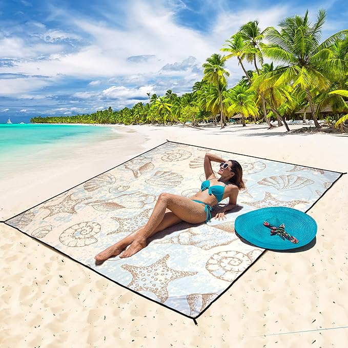 Beach Blanket Waterproof Sandproof Extra Large Beach Mat 79" X 83"/120"x108"for 1-8 Adults Quick Drying Durable Outdoor Picnic Mat for Beach Travel Camping Hiking