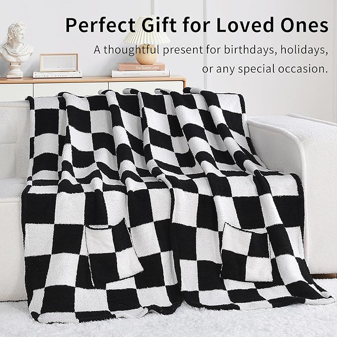 JOOJA Wearable Blanket Super Soft Feather Yarn Blanket Shawl with Pockets Fuzzy Throw Blanket TV Blanket for Adults Teens