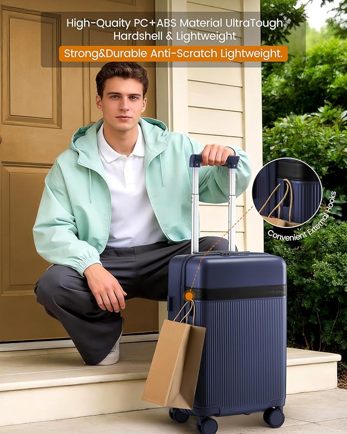 LOVEVOOK Hard Shell Carry On Luggage 22x14x9 Airline Approved with Removable Lining,22 Inch Carry On Suitcase with Spinner Wheel TSA Lock,Lightweight Checked Luggage for Men Women Travel Business Trip