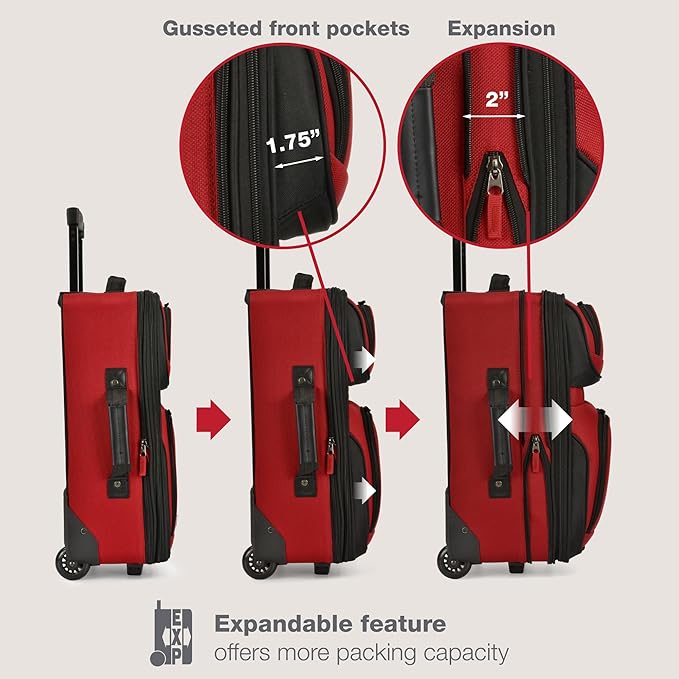 U.S. Traveler Rio Lightweight Softside Rolling Carry-on Suitcase, 2-Wheel Single, Red
