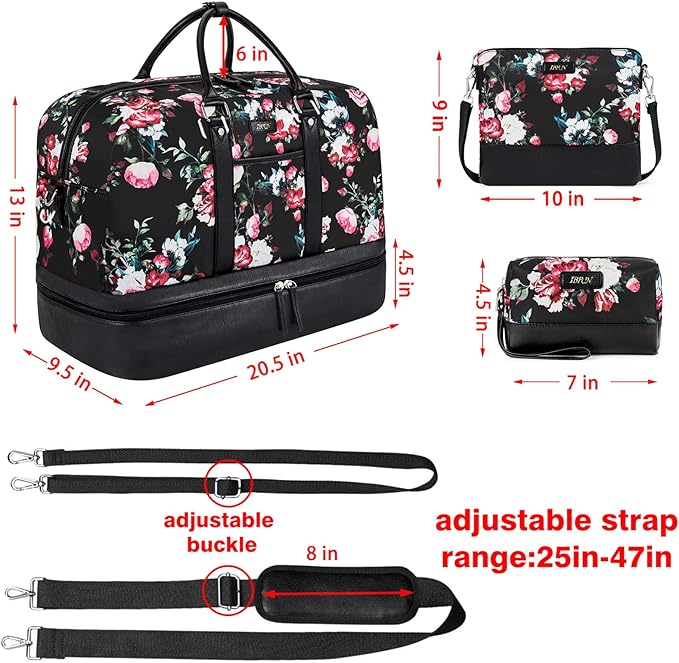 Weekender Bag for Women, Large Overnight Bag Canvas Travel Duffel Bag Carry On Tote with Shoe Compartment 21" 3Pcs Set