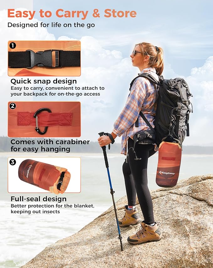 KingCamp Ultralight Camping Blanket, Packable Down Alternative Puffy Printed Wearable Blanket with Snap Buttons & Corner Loops Weatherproof Quilt for Outdoor Travel Stadium (78.7" x 57.1", Cactus)