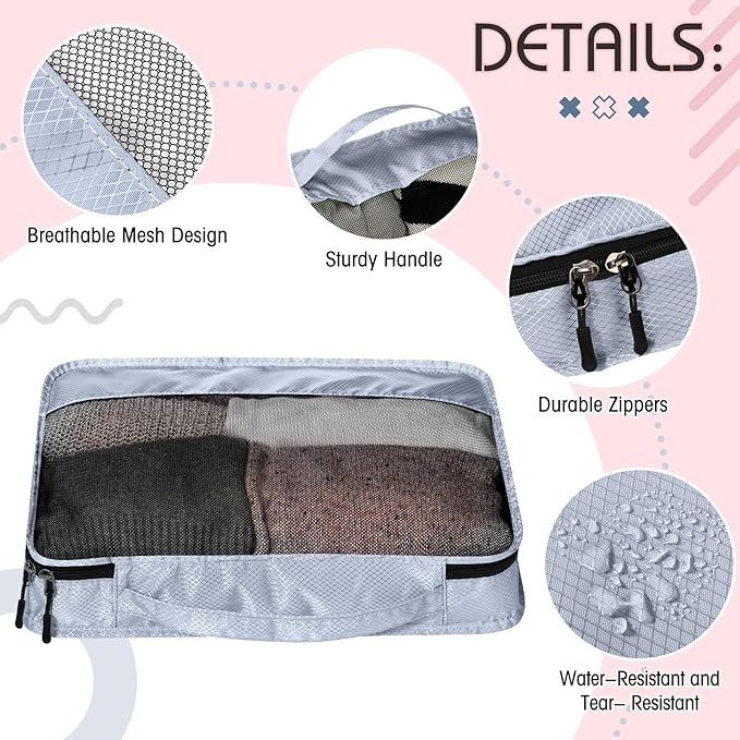 5 Pcs Packing Cubes for Suitcase Large Travel Cubes Carry on Luggage Organizer Bags for Clothes Accessories(Mixed,Morandi)