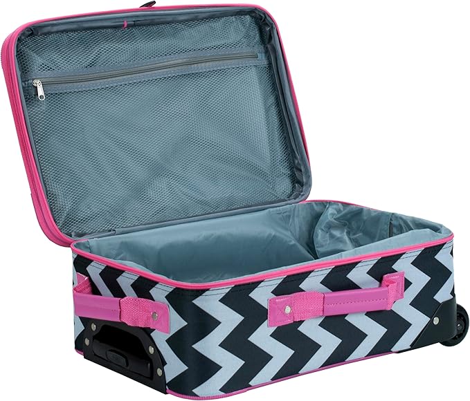 Rockland Fashion Softside Upright Luggage Set, Expandable, Pink Chevron, 2-Piece (14/19)