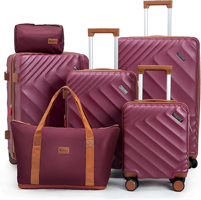 6 piece Luggage Set Expandable Suitcase 22x14x9 Airline Approved Carry on, ABS Hard Case Suitcases with Spinner Wheels, TSA Lock, (Red)