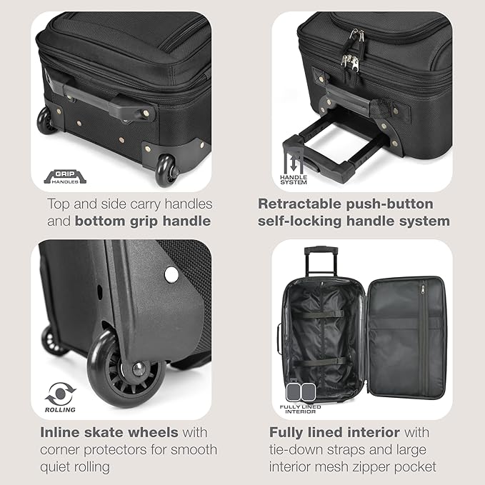 U.S. Traveler Rio Lightweight Softside Rolling Carry-on Suitcase, 2-Wheel Single, Black