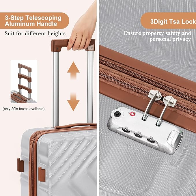 3 Piece Luggage Set Expandable Suitcase 22x14x9 Airline Approved Carry on, ABS Hard Case Suitcases with Spinner Wheels, TSA Lock (Silver)
