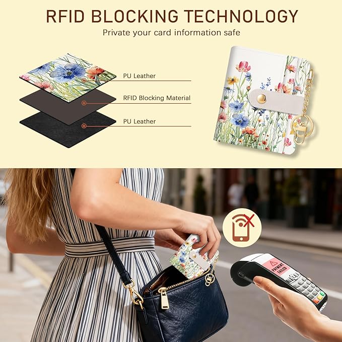Jogjam Floral Flowers Rfid Ladies Wallet, Small Slim Thin Compact Credit Card Women Wallet, PU Leather Bifold Cash Zipper Coin Pocket ID Window for Female