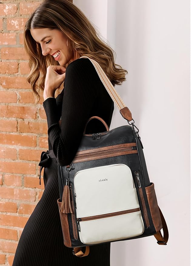 Shrrie Vegan Leather Laptop Backpack for Women 15.6 inch Work Backpack Fashion Travel Backpack Purse for Business College