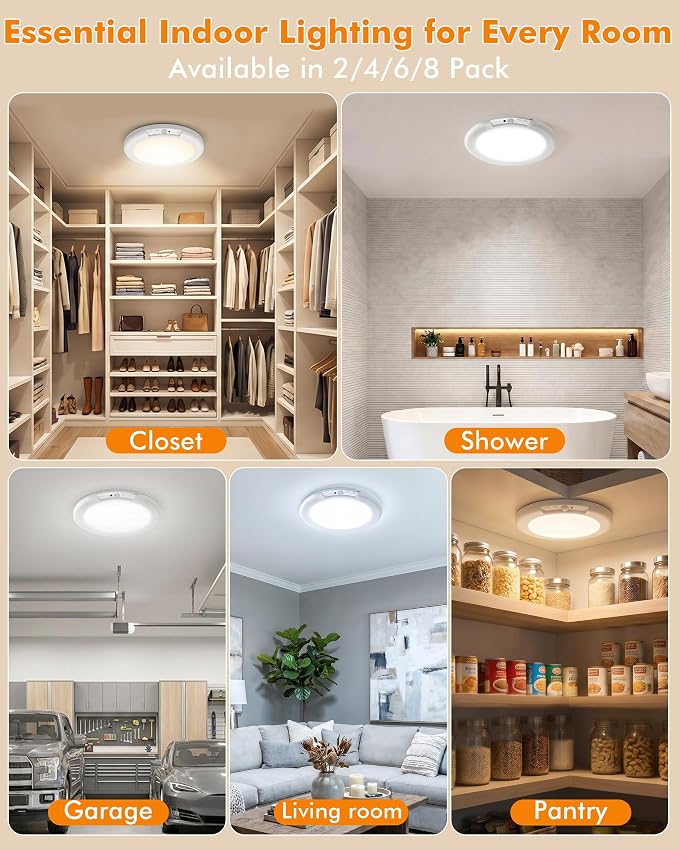 Rechargeable Ceiling Light 4 Pack, Magnetic Motion Sensor with Remote | Wireless Dimmable Battery Operated LED Ceiling Lights for Bathroom Hallway Pantry Shed Porch Stairs