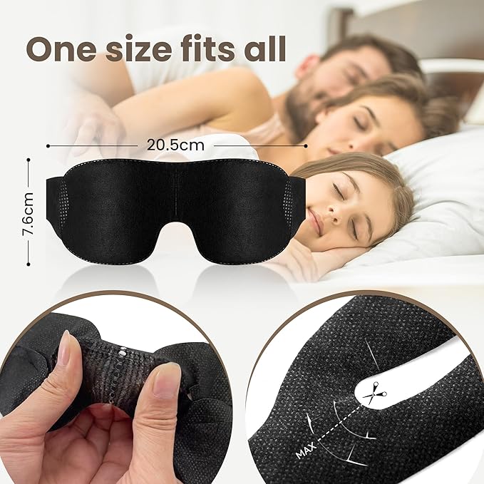100 Packs Disposable Sleep Masks Bulk, Blackout Blindfolds for Men Women, Soft Eyemasks Adjustable for Sleeping Travel Yoga, Light Blocking Night Eye Mask for Party Games Team Building