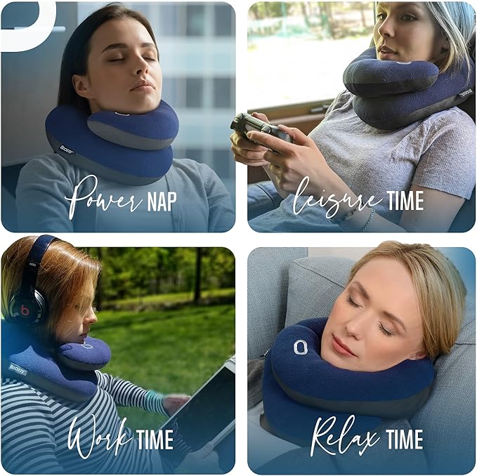 BCOZZY Travel Neck Pillow for Airplane – Patented Double Support for Head, Neck, and Chin. Best for Long Flights, Plane Sleeping, and Car Rides. Adjustable Size. Washable. Carry Bag. Large, Leopard