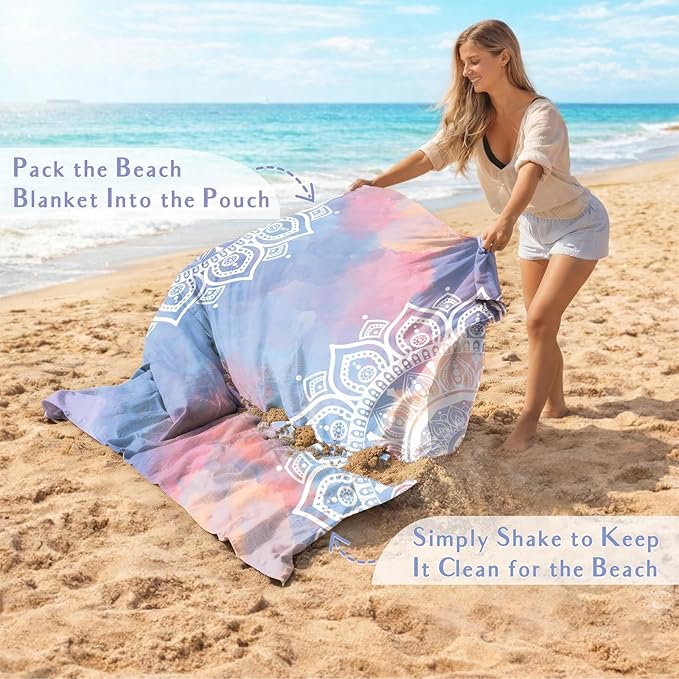 AlphaBeing Beach Blanket Waterproof Sandproof, Extra Large Beach Mat for 1–8 Adults, Oversized Picnic Blanket with 4 Stakes & Storage Bag, Essential Beach Gear for Travel