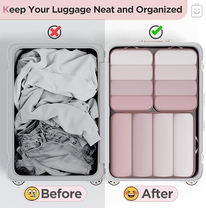 Veken 6/9/11 Set Compression Packing Cubes for Travel Essentials,Compressible Expandable Large Luggage Suitcase Organizer Bags for Clothing,Durable Space Saver Storage Bags(Light Coral)