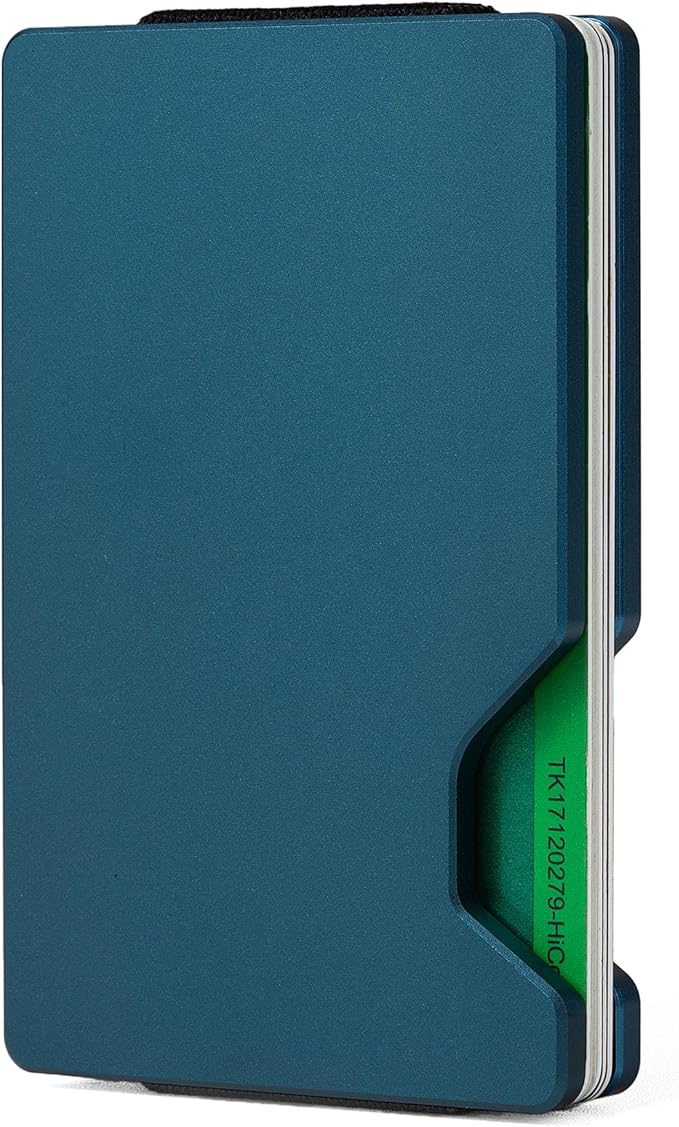 Minimalist Carbon Fiber Wallet for Men, Money Clip Cash Strap Wallet, RFID Blocking Metal Wallet Aluminum Card Holder,Front Pocket Wallet(Matte Navy)