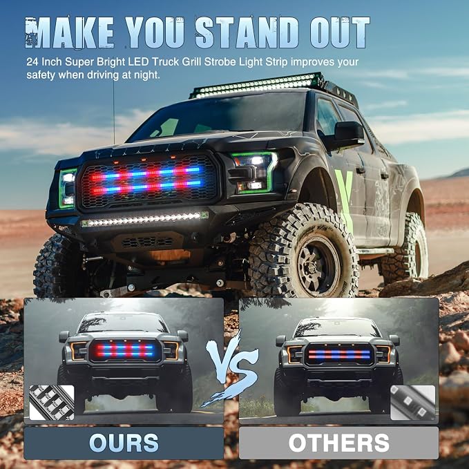 Nilight 2PCS 24" Truck Grille Strobe Light Strips 384 LED Red Blue | Emergency Light Flexible Side Flashing Warning Caution Safety Waterproof Lighting Kit for Trucks Plow Construction Vehicles