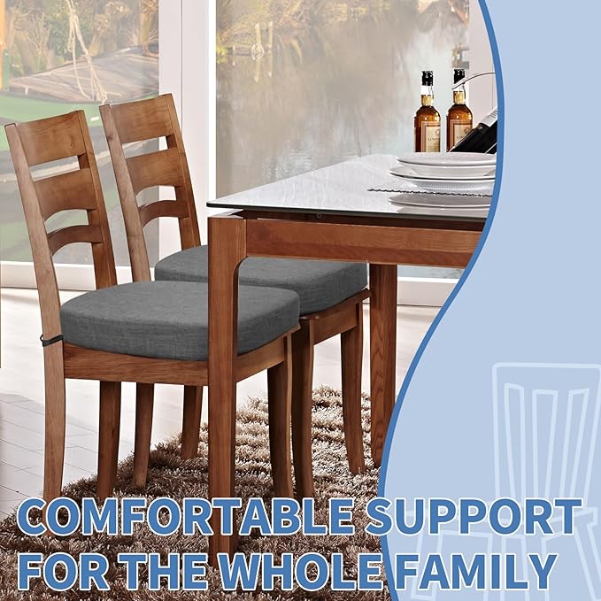 BUYUE Thickened 2.5" Dining Chair Cushions Set of 6, U-Shape High Density Foam Comfortable Chair Pads for Kitchen, Slip Resistant Indoor Seat Cushions (6 PCS, Dark Gray)