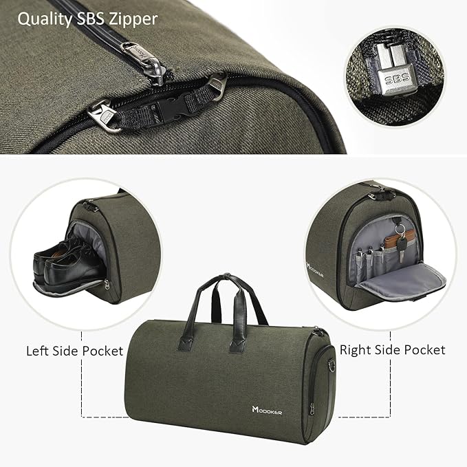 Modoker Convertible Garment Bag with Shoulder Strap, Carry on Garment Duffel Bag for Men Women - 2 in 1 Hanging Suitcase Suit Travel Bags,Forest Night
