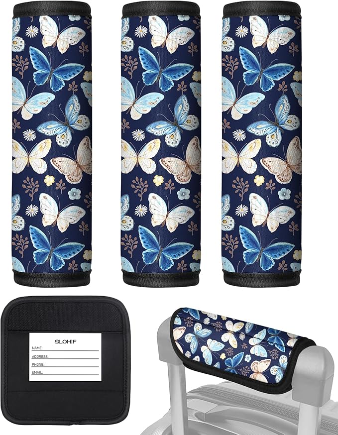Slohif Luggage Handle Wrap 3Pcs Suitcase Identifier - Bag Strap Cover For Bogg Travel Accessories Easy Identification Bright Marker Sleeve Grips Comfort Neoprene Concealed Tag For Airport, Butterfly