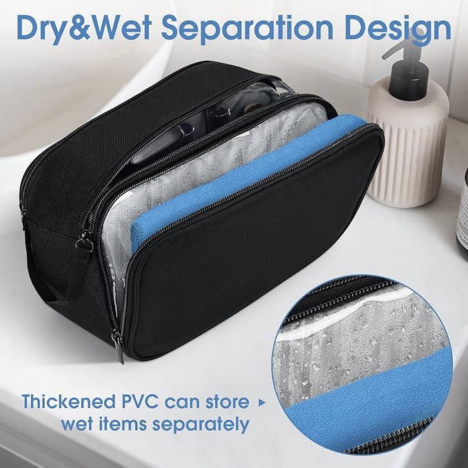 Wedama Toiletry Bag for Men, Handheld Travel Bag, Waterproof Toiletries, Thickened Polyester Dopp Kit, Toiletries Business Trips and Camping, Black