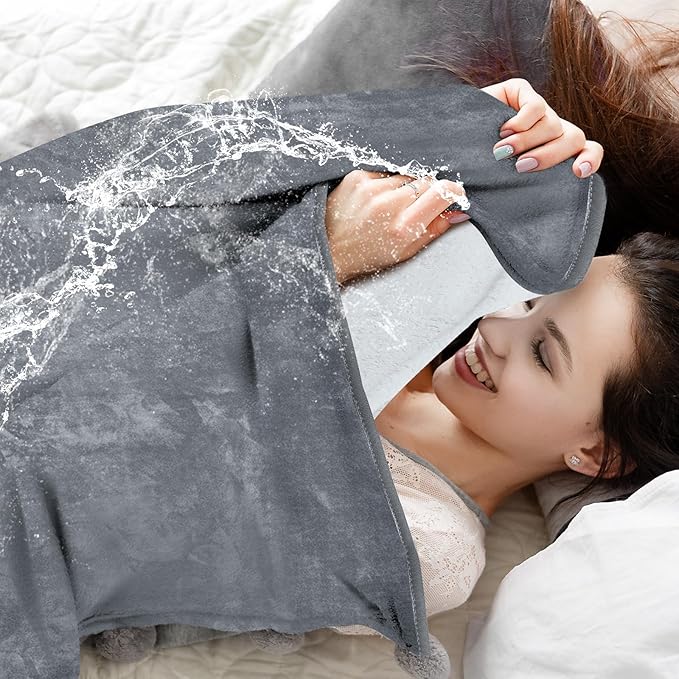 Tisancy Waterproof Gray Blanket for Dog Cat Puppy, 80'' x 60'' Double Side Leakproof Reversible Double Side Sherpa Flannel Fleece 3 Layer Lightweight Blanket, Absorb50oz(Gray/White), Machine Washable