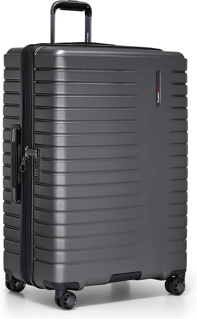 Traveler's Choice Archer Polycarbonate Hardside Spinner Luggage Set, Tie Down Straps, Grey, Checked 29-Inch