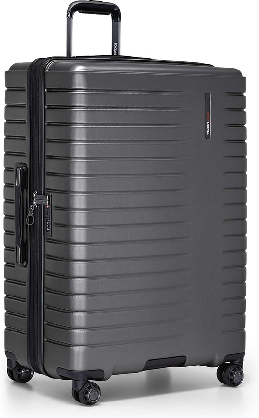 Traveler's Choice Archer Polycarbonate Hardside Spinner Luggage Set, Tie Down Straps, Grey, Checked 29-Inch