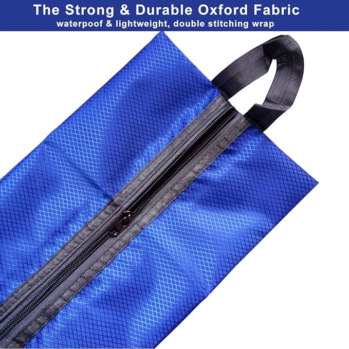 Washable Shoe Bags for Travel, 4 Pack Blue, Nylon and Oxford Fabric, Zipper Closure