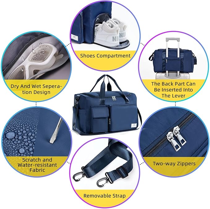 FIORETTO Women's Gym Duffle Bag with Shoes Compartment, 30L Capacity, Ideal for Travel, Gym, Sports, Duffel, Weekender