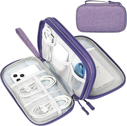FYY Electronic Organizer, Travel Cable Organizer Bag Pouch Electronic Accessories Carry Case Portable Waterproof Double Layers Storage Bag for Cable, Cord, Charger, Phone, Medium Size, Dark Purple