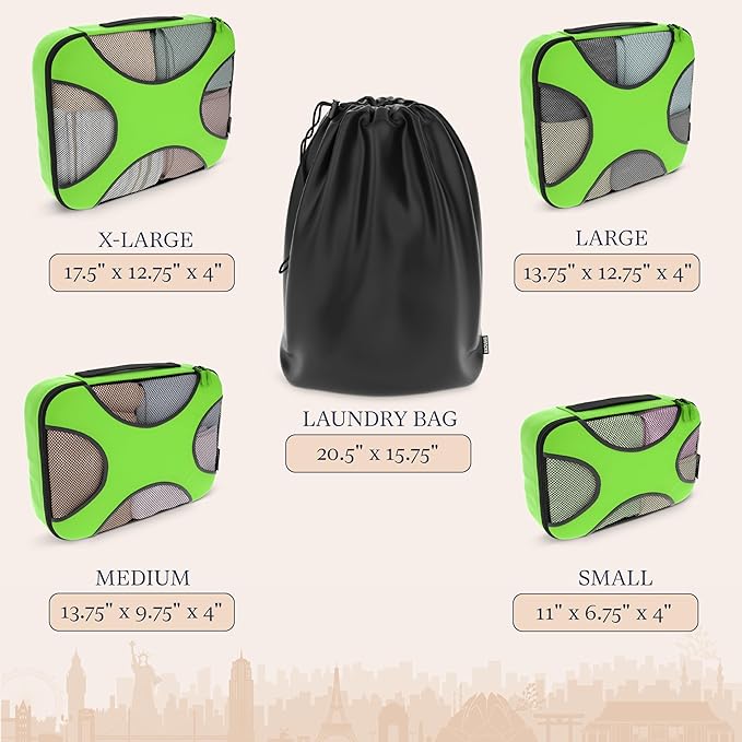 Shacke Packing Cubes for Travel 5 Set - Compression Luggage Organizer Bags - Versatile Travel Organizer for Women and Men - Optimized Packing Bags - Travel Essentials (Green Grass)