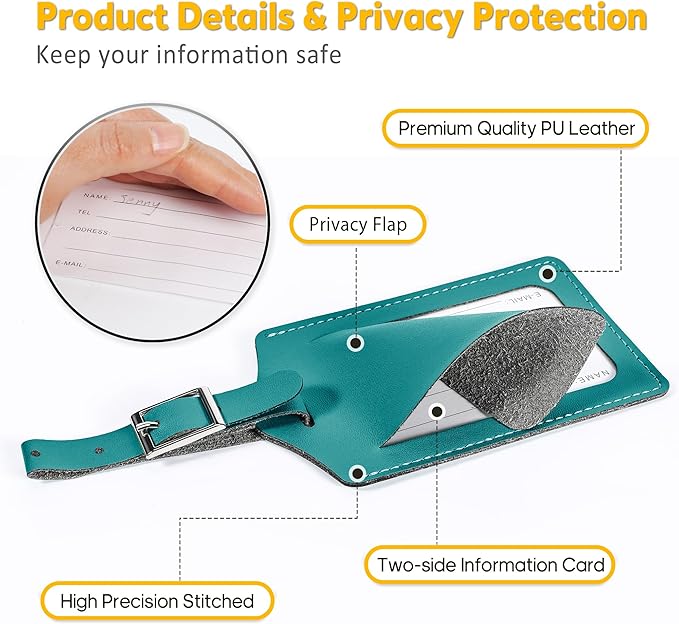 Travelambo Luggage Tags for Suitcases PU Leather Travel Tags Bag Tags Privacy Protection Travel Essentials