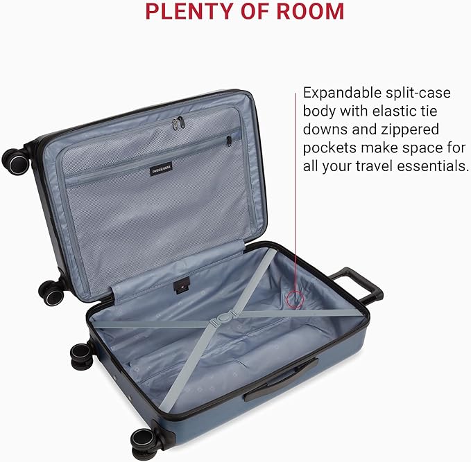 SwissGear 8020 Eclipse Hardside Expandable Luggage with Spinner Wheels, Navy, Checked-Medium 24-Inch