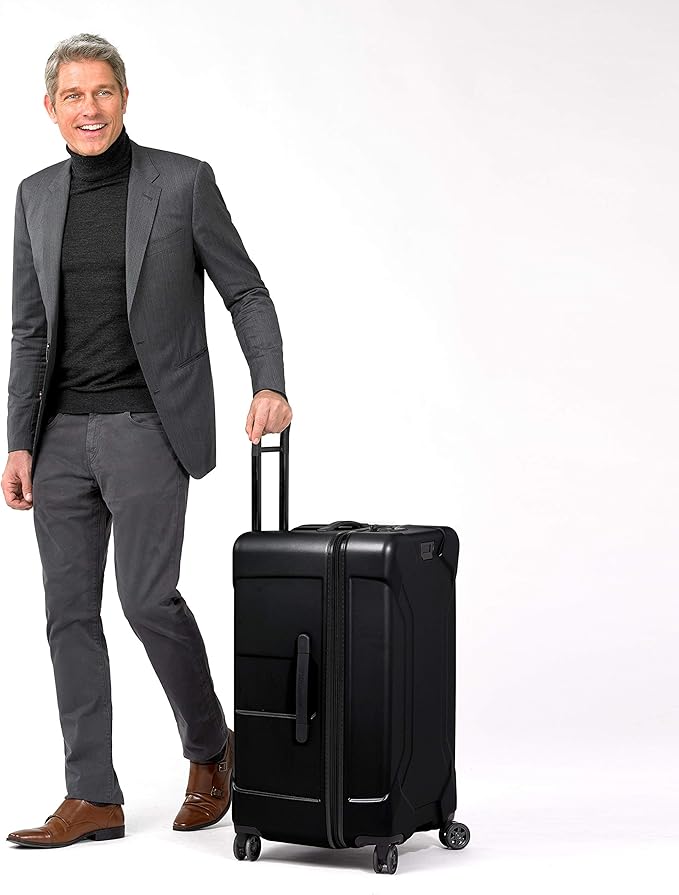Briggs & Riley 28" Medium Trunk Spinner - Checked Luggage for Travel, Suitcases with Wheels, Hardside Rolling Bag for Men & Women, Self-Repairing Zipper - Torq Collection, Stealth Black