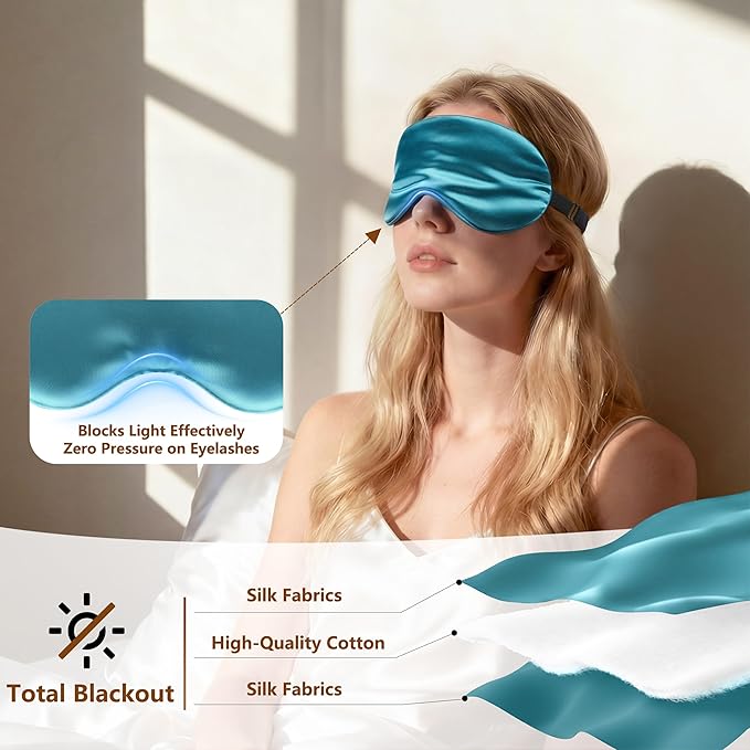 Sleep Mask Silk Eye Mask for Men Sleeping Mask, Adjustable Elastic Strap for Night Shading Sleep Mask, Soft and Comfortable for Both Men and Women (Peacock Blue)