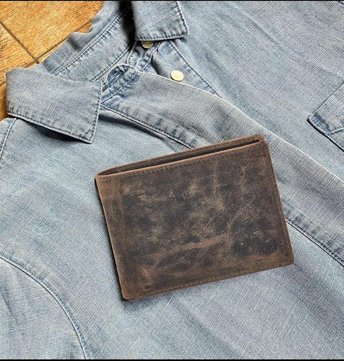 Real Leather Mens Bifold Wallet RFID Blocking Slim Minimalist Front Pocket - Thin & Stylish with ID Window in Gift Box (Crazy Horse, Moss)
