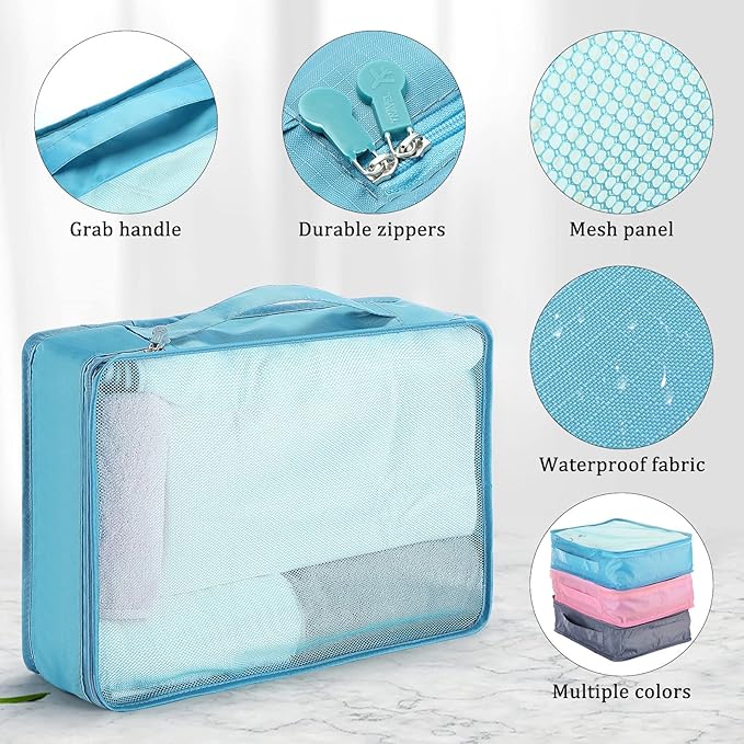 Tudomro 12 Pcs Large Packing Cubes Luggage Organizers for Suitcase Mesh Travel Organizer Bags Travel Packing Organizers for Traveling Camping Hiking
