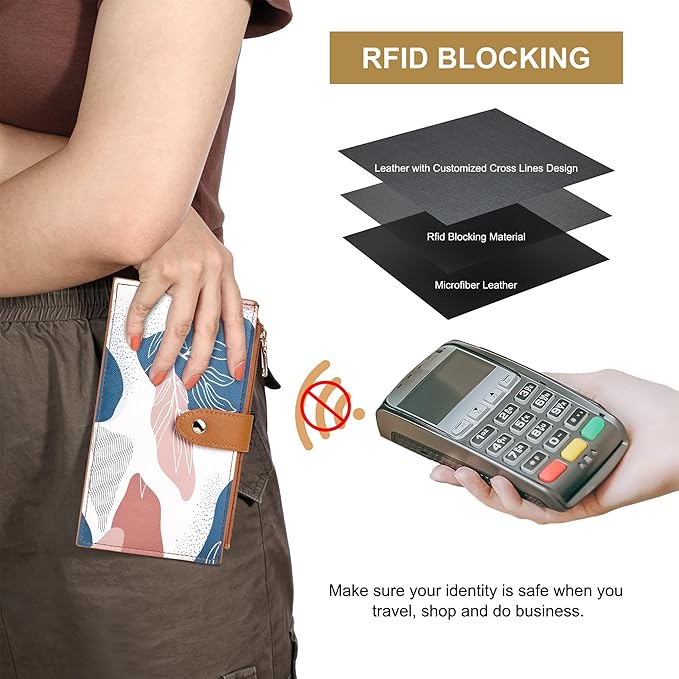 Travelambo RFID Wallet Women Large Size Bifold Multi Card Wallet Case with Zipper Pocke Credit Card Holder for Women