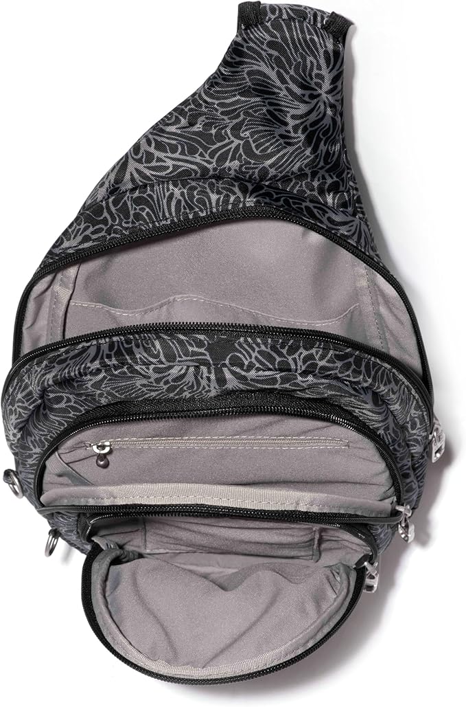Baggallini Securtex® Anti-Theft Multi Zip Sling - Lightweight 8.6"x15.2" Travel Bag with Locking Zippers & RFID Protection