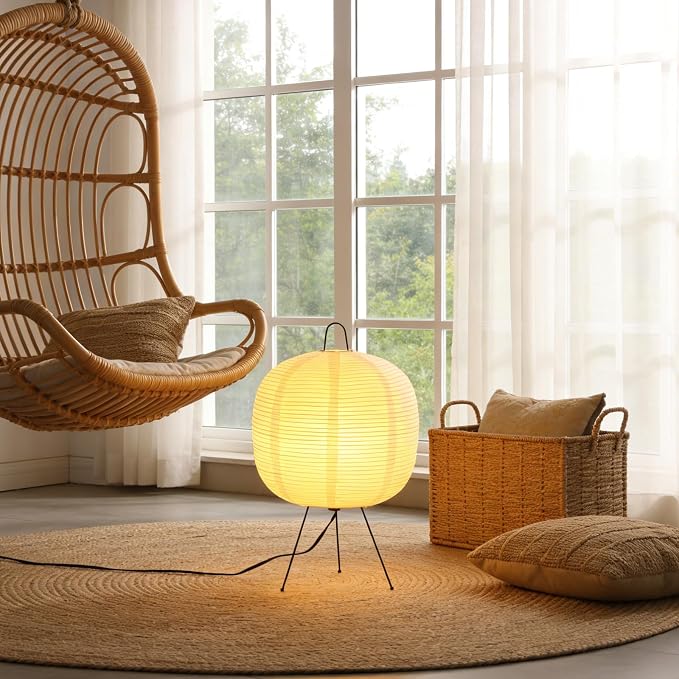 Rice Paper Lamp, Japanese Lantern Lamp for Wabi-Sabi Decor | 3 Color Temperature Bulb Included, Noguchi Paper Table Lamp for Bedroom, Living Room and Beisde, Cozy Ambiance