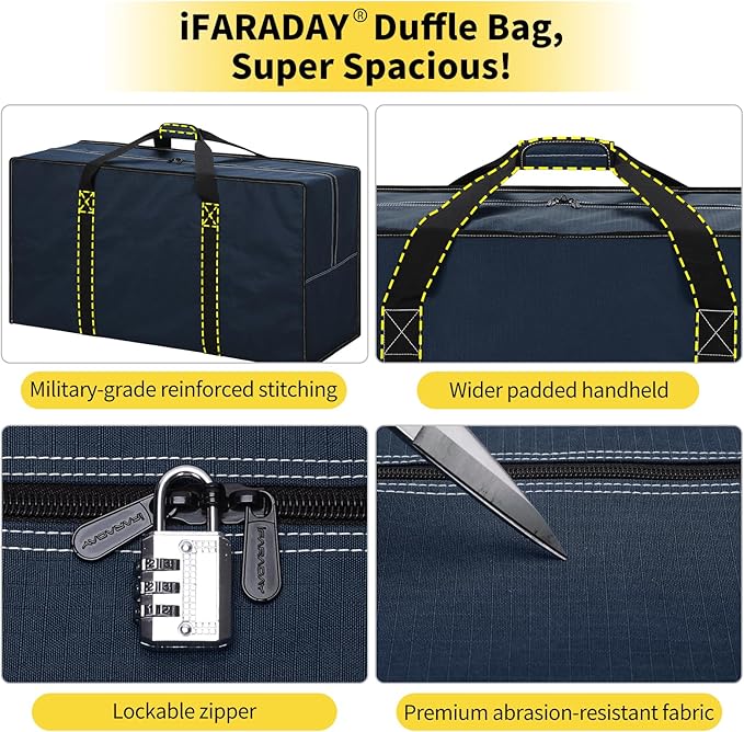 130L Extra Large Travel Duffle Bag - Heavy Duty Water Resistant Luggage for Camping, Sports & Moving - 35 inch Foldable Gear Bag (Navy Blue)