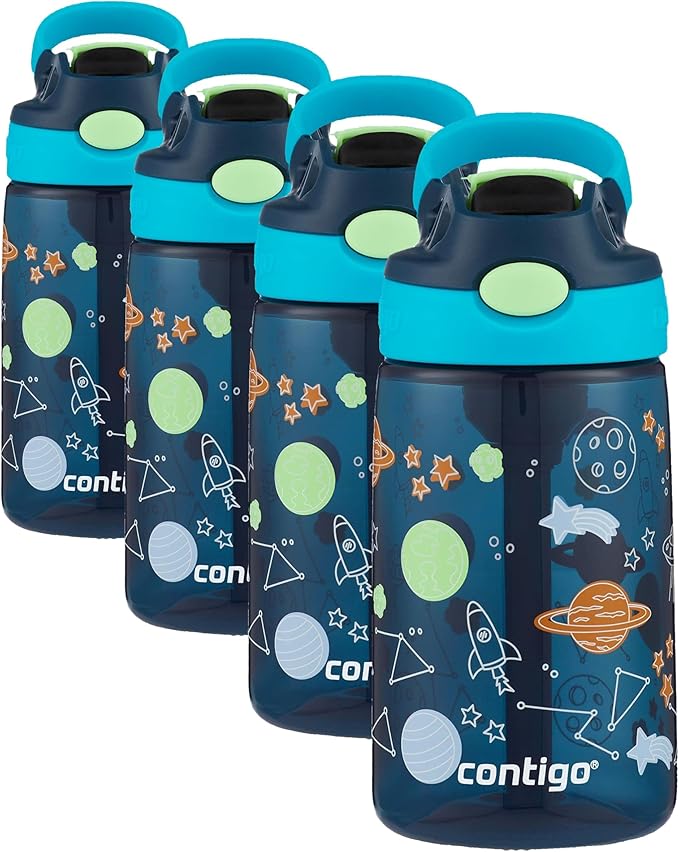 Contigo Kids Water Bottle with Redesigned AUTOSPOUT Straw 14oz .Blueberry and Blue Raspberry & Blueberry and Blue Raspberry with Cosmos (Pack of 8)
