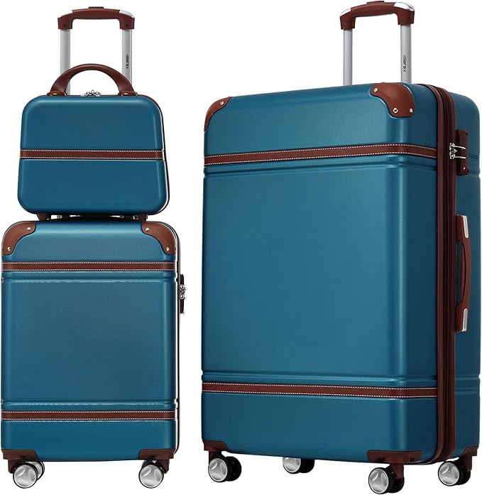 Merax Luggage Set 2 Piece Suitcase Set with Cosmetic Case Expandable Spinner Wheels Vintage Luggage Sets(Blue,20"+28")